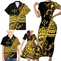 Kosrae Liberation Day Family Matching Short Sleeve Bodycon Dress and Hawaiian Shirt Polynesian Floral Tattoo LT05 - Polynesian Pride