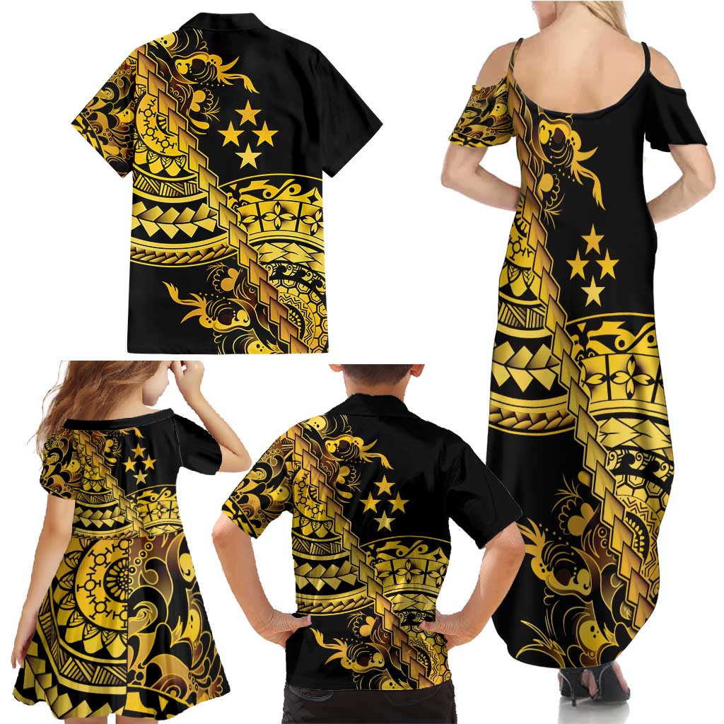 Kosrae Liberation Day Family Matching Summer Maxi Dress and Hawaiian Shirt Polynesian Floral Tattoo LT05 - Polynesian Pride