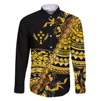 Kosrae Liberation Day Family Matching Summer Maxi Dress and Hawaiian Shirt Polynesian Floral Tattoo LT05 Dad's Shirt - Long Sleeve Gold - Polynesian Pride