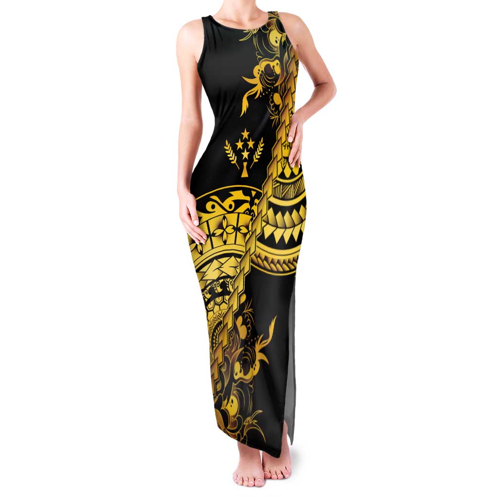 Kosrae Liberation Day Family Matching Tank Maxi Dress and Hawaiian Shirt Polynesian Floral Tattoo LT05 Mom's Dress Gold - Polynesian Pride
