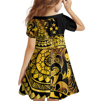 Kosrae Liberation Day Kid Short Sleeve Dress Polynesian Floral Tattoo - Polynesian Pride