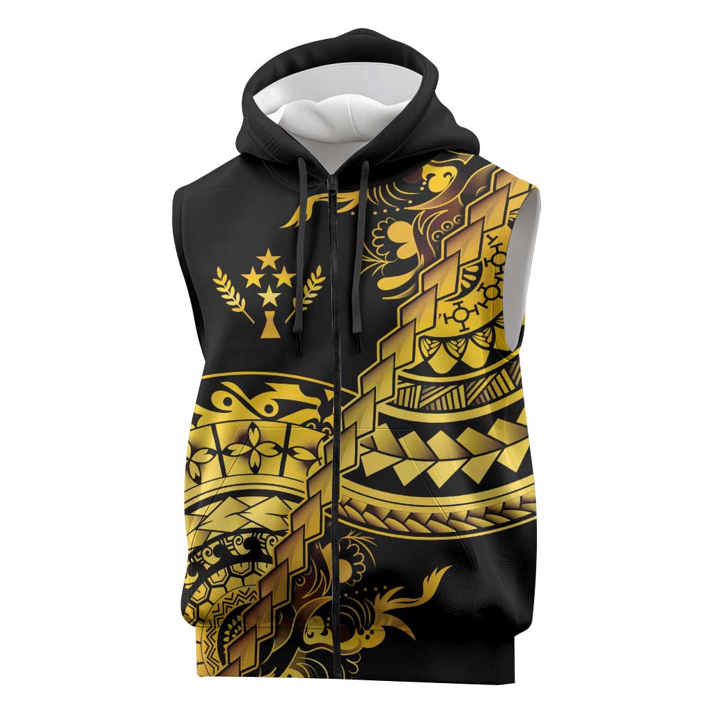 Kosrae Liberation Day Sleeveless Zip Hoodie Polynesian Floral Tattoo - Polynesian Pride