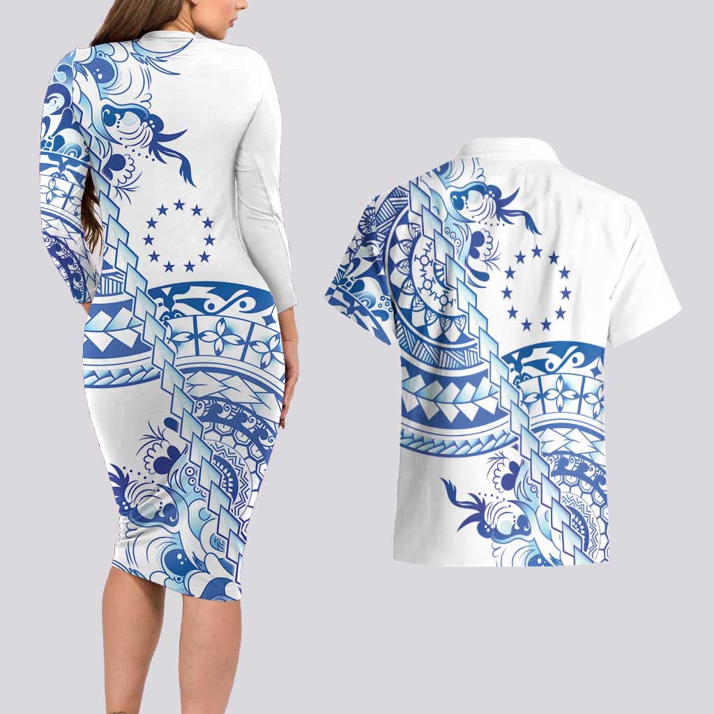 Pohnpei Liberation Day Couples Matching Long Sleeve Bodycon Dress and Hawaiian Shirt Polynesian Floral Tattoo LT05 - Polynesian Pride
