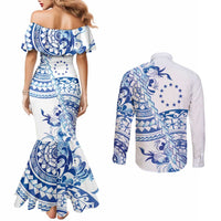 Pohnpei Liberation Day Couples Matching Mermaid Dress and Long Sleeve Button Shirt Polynesian Floral Tattoo LT05 - Polynesian Pride