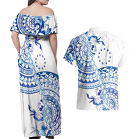Pohnpei Liberation Day Couples Matching Off Shoulder Maxi Dress and Hawaiian Shirt Polynesian Floral Tattoo LT05 - Polynesian Pride