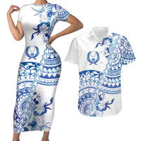 Pohnpei Liberation Day Couples Matching Short Sleeve Bodycon Dress and Hawaiian Shirt Polynesian Floral Tattoo LT05 White - Polynesian Pride