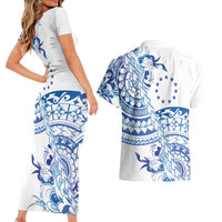 Pohnpei Liberation Day Couples Matching Short Sleeve Bodycon Dress and Hawaiian Shirt Polynesian Floral Tattoo LT05 - Polynesian Pride
