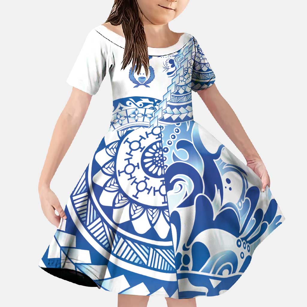 Pohnpei Liberation Day Family Matching Mermaid Dress and Hawaiian Shirt Polynesian Floral Tattoo LT05 Daughter's Dress White - Polynesian Pride