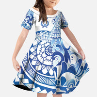 Pohnpei Liberation Day Family Matching Off Shoulder Maxi Dress and Hawaiian Shirt Polynesian Floral Tattoo LT05 Daughter's Dress White - Polynesian Pride