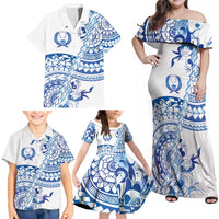 Pohnpei Liberation Day Family Matching Off Shoulder Maxi Dress and Hawaiian Shirt Polynesian Floral Tattoo LT05 - Polynesian Pride