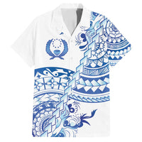 Pohnpei Liberation Day Family Matching Off Shoulder Maxi Dress and Hawaiian Shirt Polynesian Floral Tattoo LT05 Dad's Shirt - Short Sleeve White - Polynesian Pride
