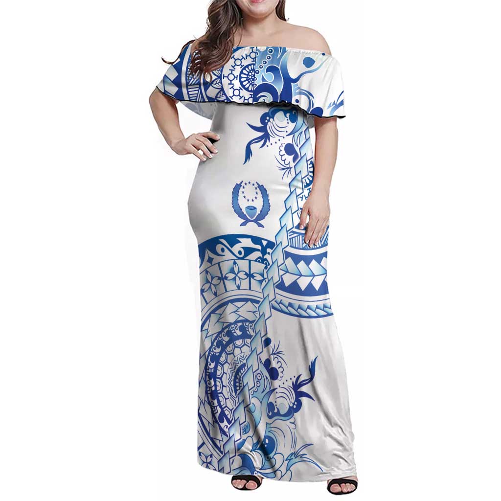 Pohnpei Liberation Day Family Matching Off Shoulder Maxi Dress and Hawaiian Shirt Polynesian Floral Tattoo LT05 Mom's Dress White - Polynesian Pride