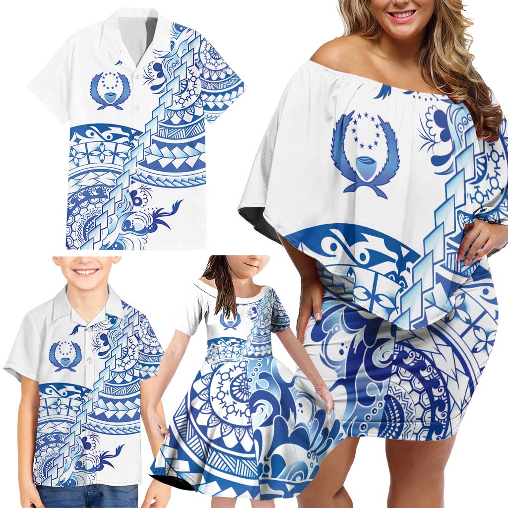 Pohnpei Liberation Day Family Matching Off Shoulder Short Dress and Hawaiian Shirt Polynesian Floral Tattoo LT05 - Polynesian Pride