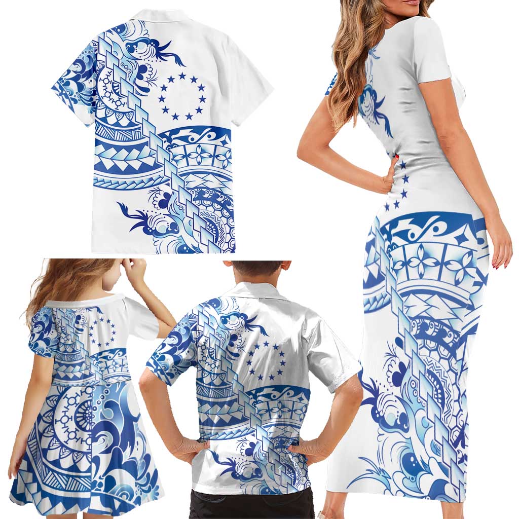 Pohnpei Liberation Day Family Matching Short Sleeve Bodycon Dress and Hawaiian Shirt Polynesian Floral Tattoo LT05 - Polynesian Pride