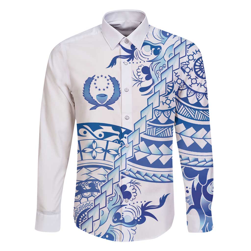 Pohnpei Liberation Day Family Matching Short Sleeve Bodycon Dress and Hawaiian Shirt Polynesian Floral Tattoo LT05 Dad's Shirt - Long Sleeve White - Polynesian Pride