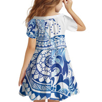 Pohnpei Liberation Day Kid Short Sleeve Dress Polynesian Floral Tattoo - Polynesian Pride