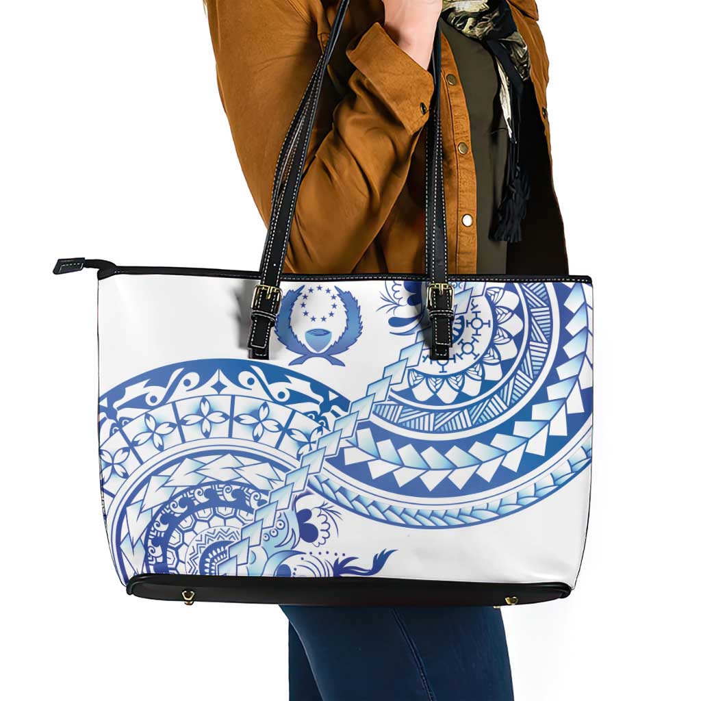 Pohnpei Liberation Day Leather Tote Bag Polynesian Floral Tattoo - Polynesian Pride