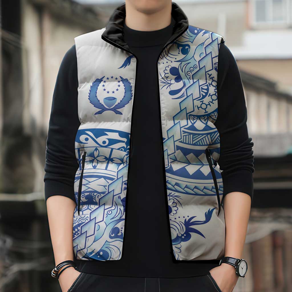 Pohnpei Liberation Day Sleeveless Puffer Jacket Polynesian Floral Tattoo LT05 - Polynesian Pride