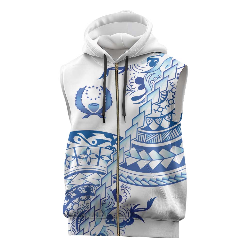 Pohnpei Liberation Day Sleeveless Zip Hoodie Polynesian Floral Tattoo - Polynesian Pride