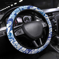 Pohnpei Liberation Day Steering Wheel Cover Polynesian Floral Tattoo LT05 Universal Fit White - Polynesian Pride