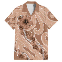 Hawaii Brown Hibiscus Pikake Lei Family Matching Long Sleeve Bodycon Dress and Hawaiian Shirt LT05 Dad's Shirt - Short Sleeve Brown - Polynesian Pride