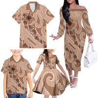Hawaii Brown Hibiscus Pikake Lei Family Matching Off The Shoulder Long Sleeve Dress and Hawaiian Shirt LT05 - Polynesian Pride