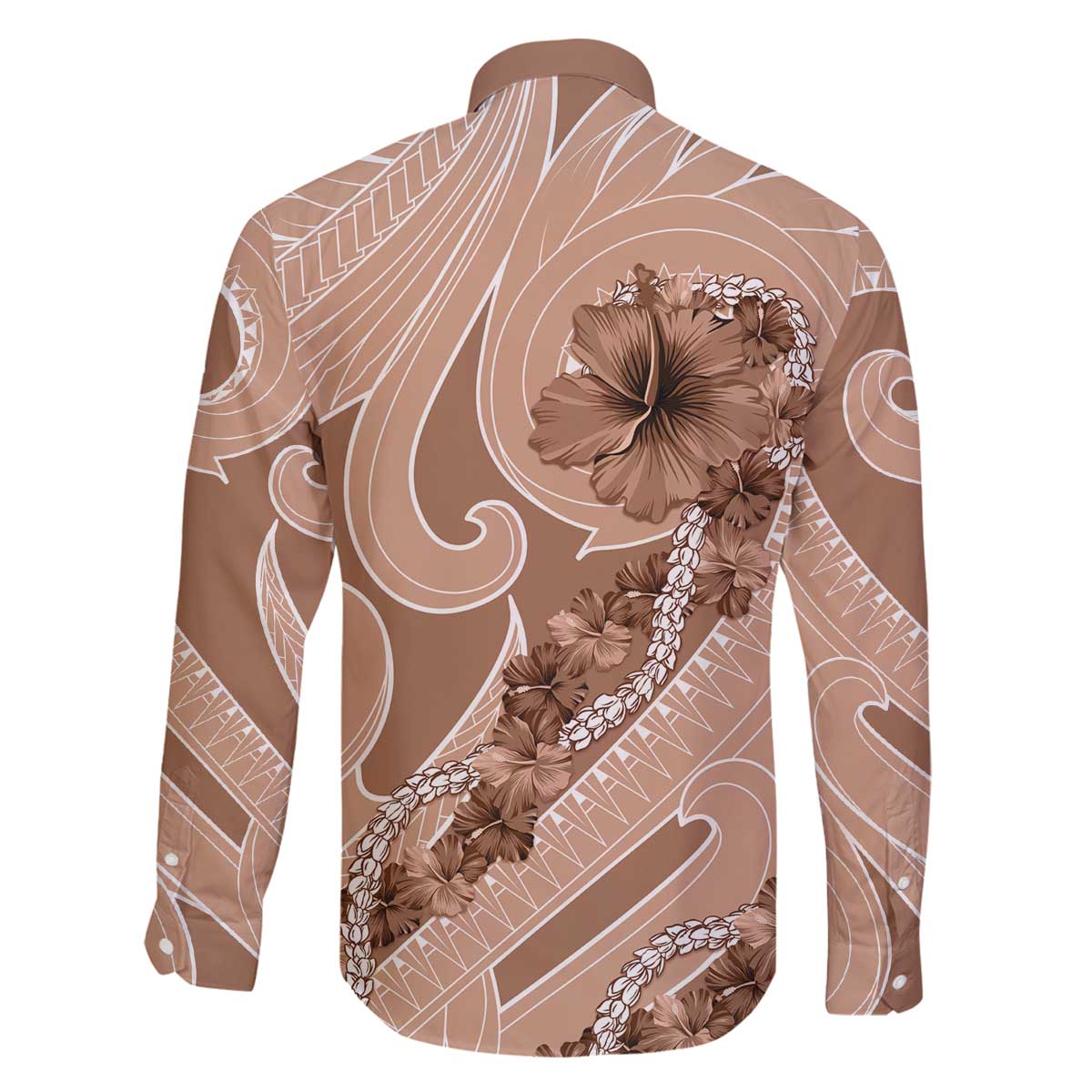Hawaii Brown Hibiscus Pikake Lei Family Matching Off The Shoulder Long Sleeve Dress and Hawaiian Shirt LT05 - Polynesian Pride