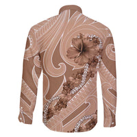Hawaii Brown Hibiscus Pikake Lei Family Matching Off The Shoulder Long Sleeve Dress and Hawaiian Shirt LT05 - Polynesian Pride