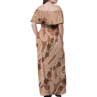 Hawaii Brown Hibiscus Pikake Lei Family Matching Off Shoulder Maxi Dress and Hawaiian Shirt LT05 - Polynesian Pride
