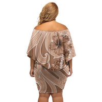 Hawaii Brown Hibiscus Pikake Lei Family Matching Off Shoulder Short Dress and Hawaiian Shirt LT05 - Polynesian Pride