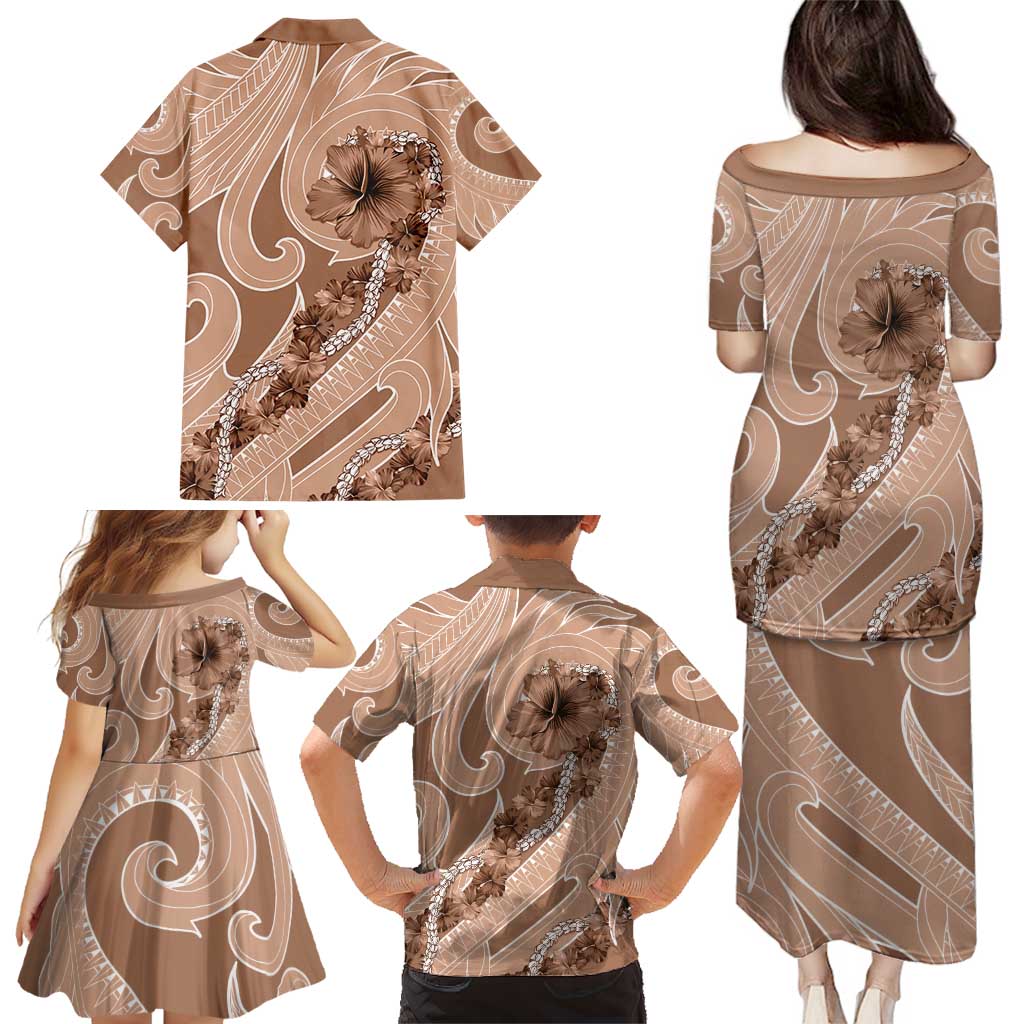 Hawaii Brown Hibiscus Pikake Lei Family Matching Puletasi and Hawaiian Shirt LT05 - Polynesian Pride