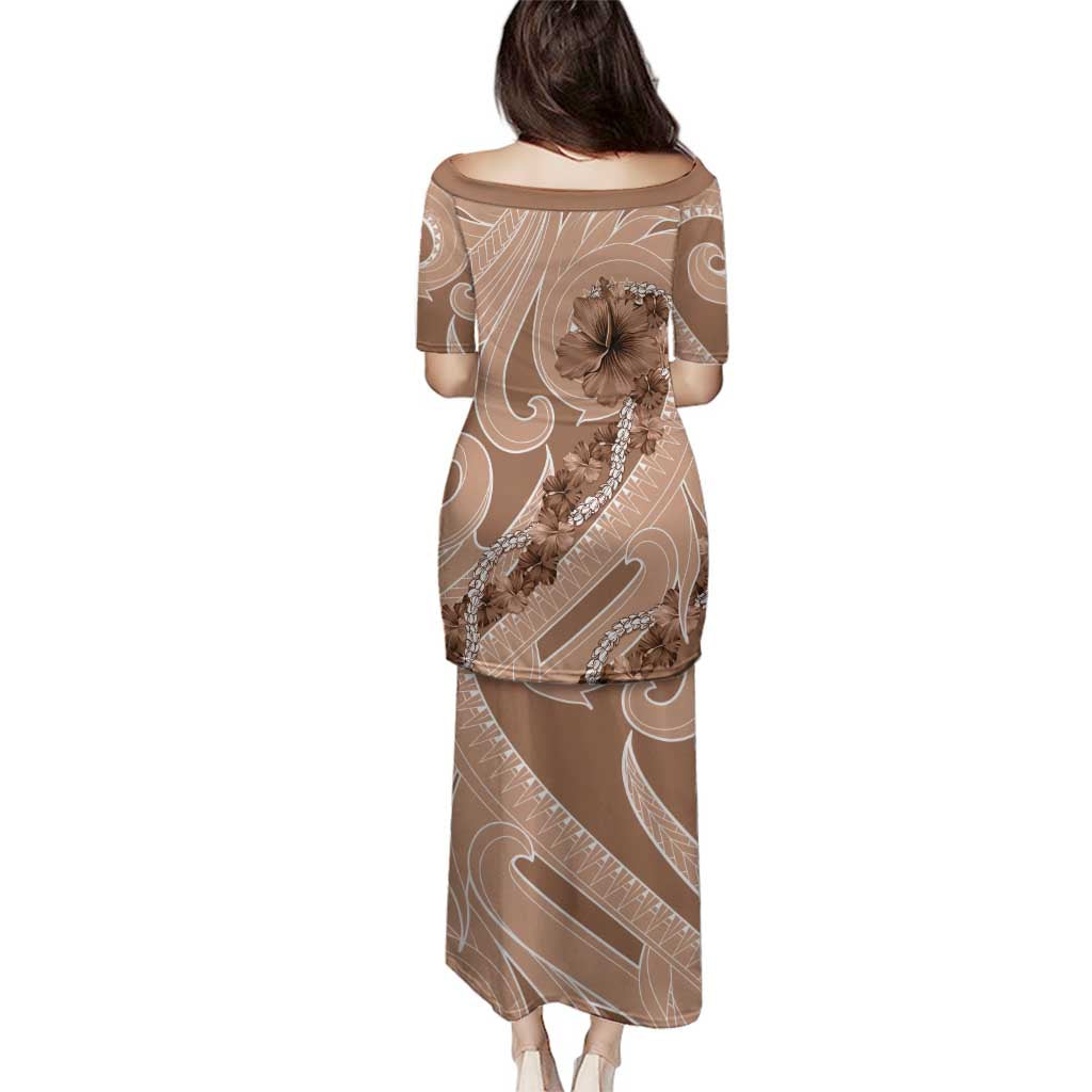 Hawaii Brown Hibiscus Pikake Lei Family Matching Puletasi and Hawaiian Shirt LT05 - Polynesian Pride