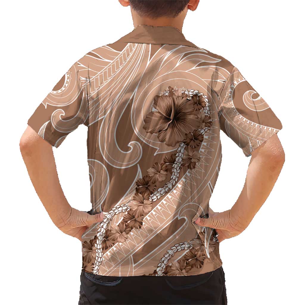 Hawaii Brown Hibiscus Pikake Lei Family Matching Short Sleeve Bodycon Dress and Hawaiian Shirt LT05 - Polynesian Pride