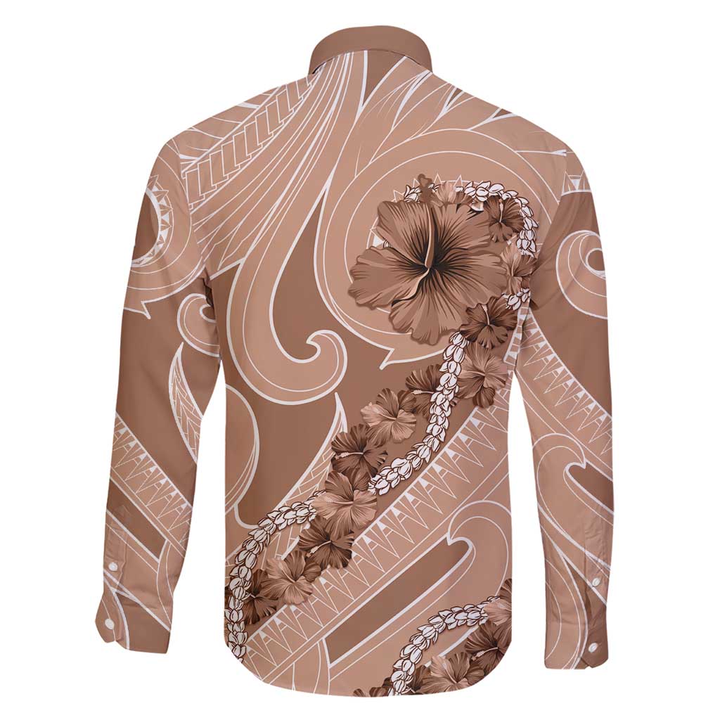 Hawaii Brown Hibiscus Pikake Lei Family Matching Short Sleeve Bodycon Dress and Hawaiian Shirt LT05 - Polynesian Pride