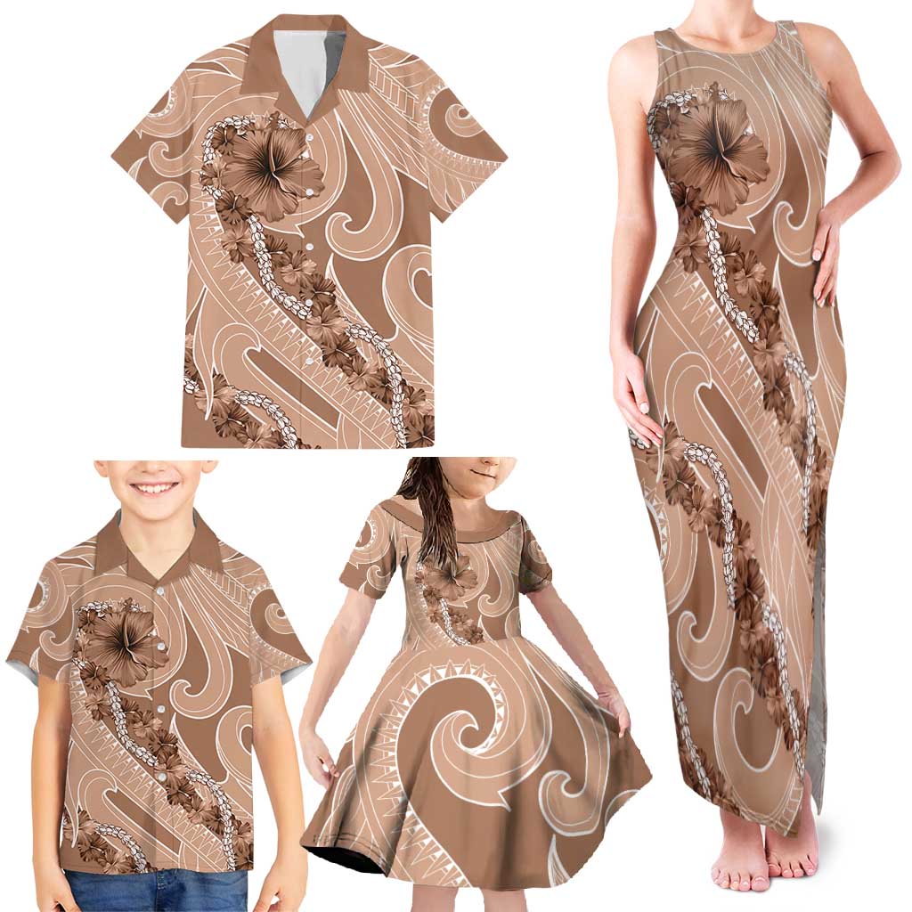 Hawaii Brown Hibiscus Pikake Lei Family Matching Tank Maxi Dress and Hawaiian Shirt LT05 - Polynesian Pride