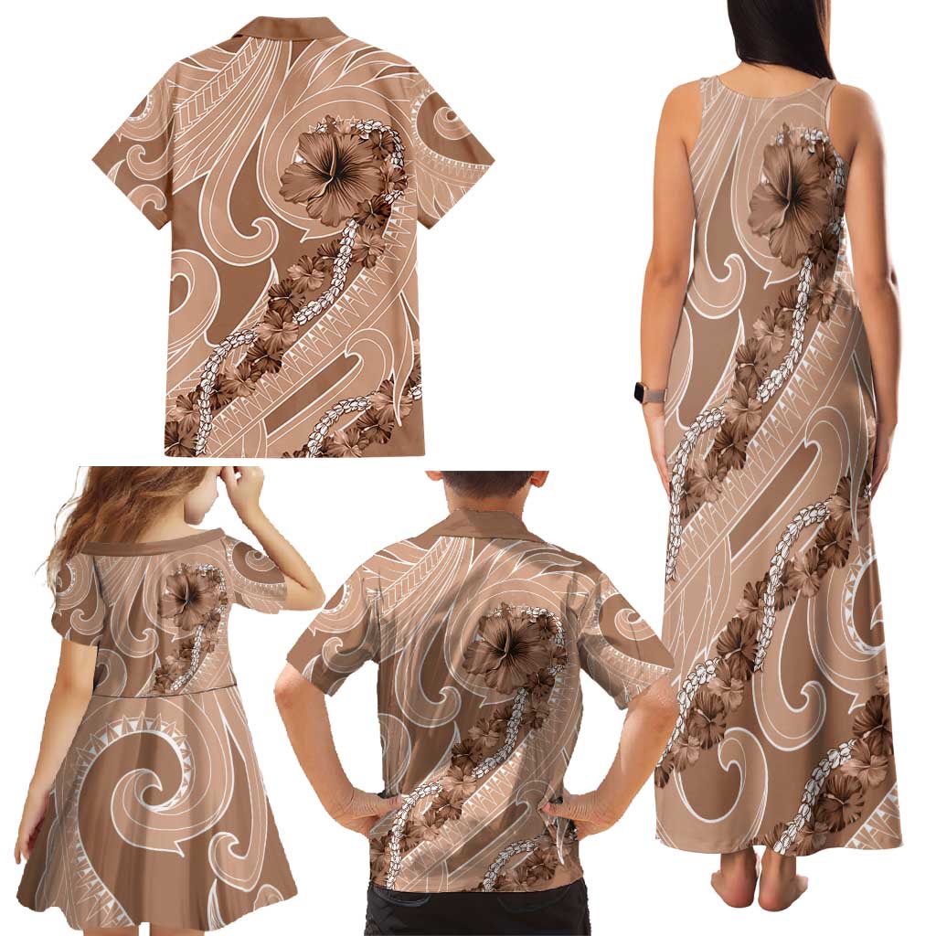 Hawaii Brown Hibiscus Pikake Lei Family Matching Tank Maxi Dress and Hawaiian Shirt LT05 - Polynesian Pride