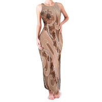 Hawaii Brown Hibiscus Pikake Lei Family Matching Tank Maxi Dress and Hawaiian Shirt LT05 Mom's Dress Brown - Polynesian Pride
