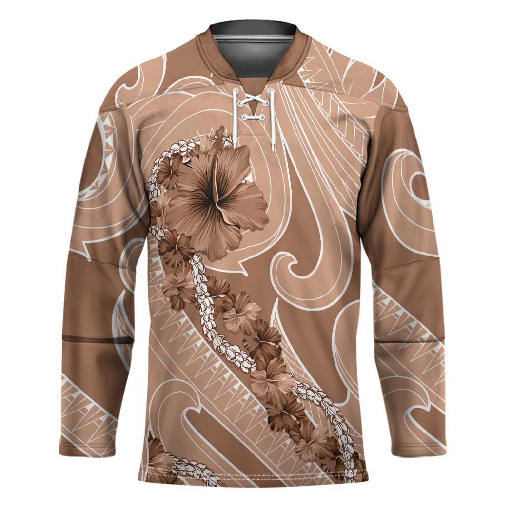 Hawaii Brown Hibiscus Pikake Lei Hockey Jersey - Polynesian Pride