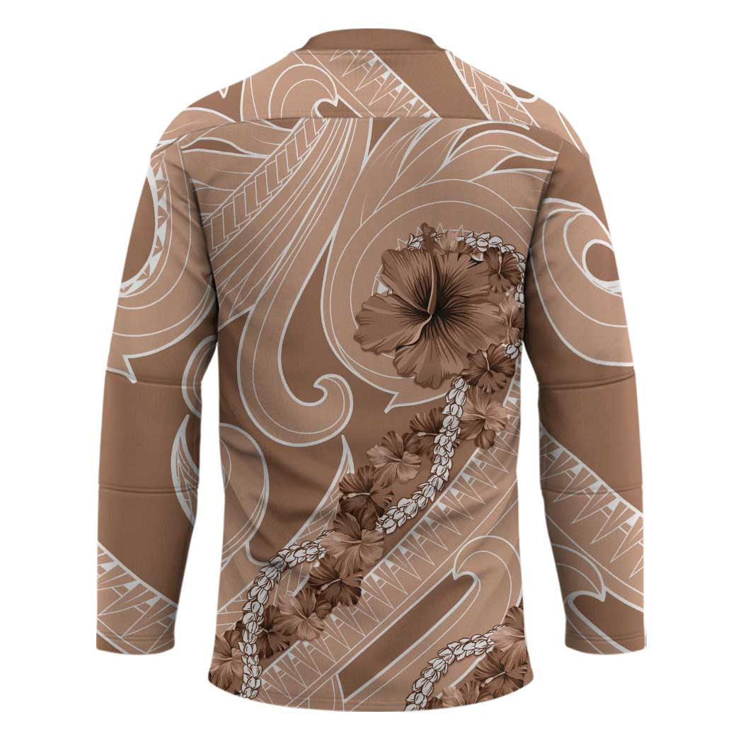 Hawaii Brown Hibiscus Pikake Lei Hockey Jersey - Polynesian Pride