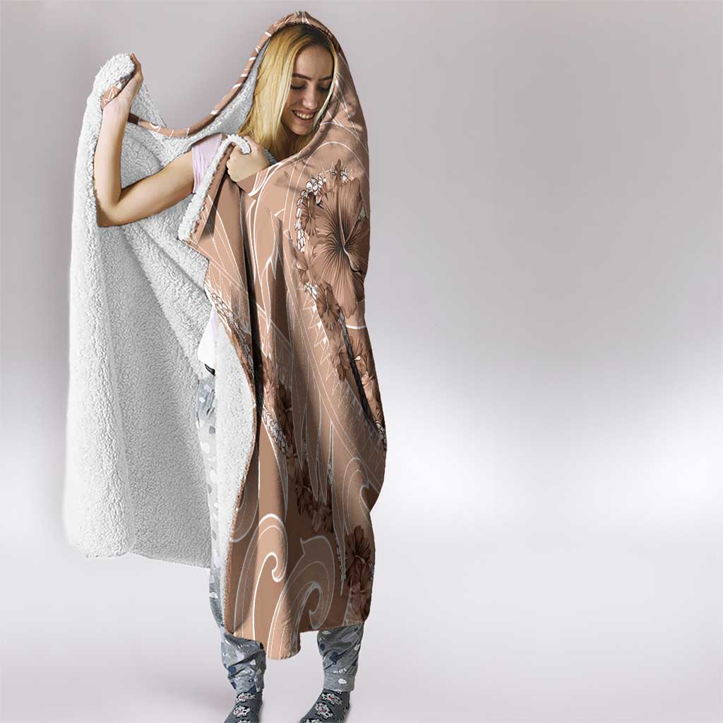 Hawaii Brown Hibiscus Pikake Lei Hooded Blanket - Polynesian Pride