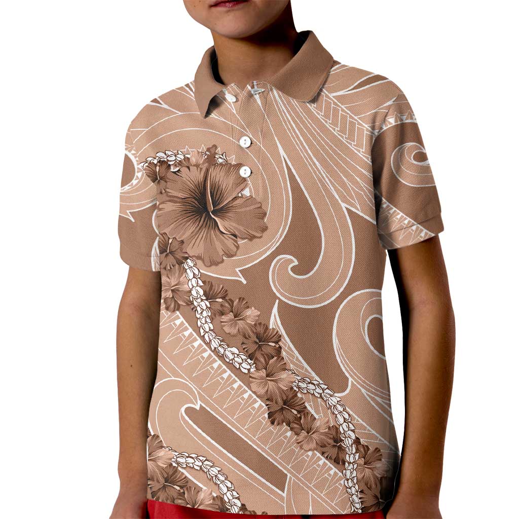 Hawaii Brown Hibiscus Pikake Lei Kid Polo Shirt LT05 Kid Brown - Polynesian Pride