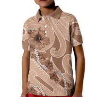 Hawaii Brown Hibiscus Pikake Lei Kid Polo Shirt LT05 Kid Brown - Polynesian Pride