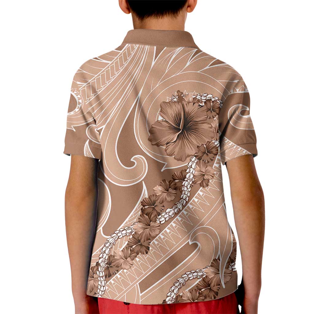 Hawaii Brown Hibiscus Pikake Lei Kid Polo Shirt LT05 - Polynesian Pride