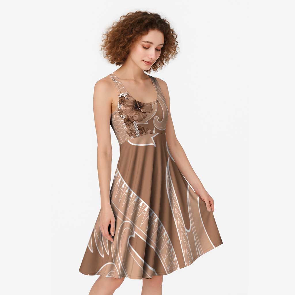 Hawaii Brown Hibiscus Pikake Lei Midi Dress - Polynesian Pride