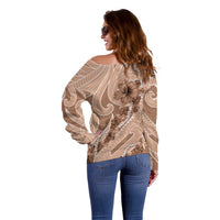 Hawaii Brown Hibiscus Pikake Lei Off Shoulder Sweater - Polynesian Pride