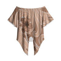 Hawaii Brown Hibiscus Pikake Lei Off Shoulder Wrap Waist Top LT05 Brown - Polynesian Pride