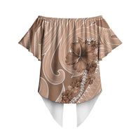 Hawaii Brown Hibiscus Pikake Lei Off Shoulder Wrap Waist Top LT05 - Polynesian Pride