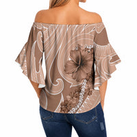 Hawaii Brown Hibiscus Pikake Lei Off Shoulder Wrap Waist Top LT05 - Polynesian Pride