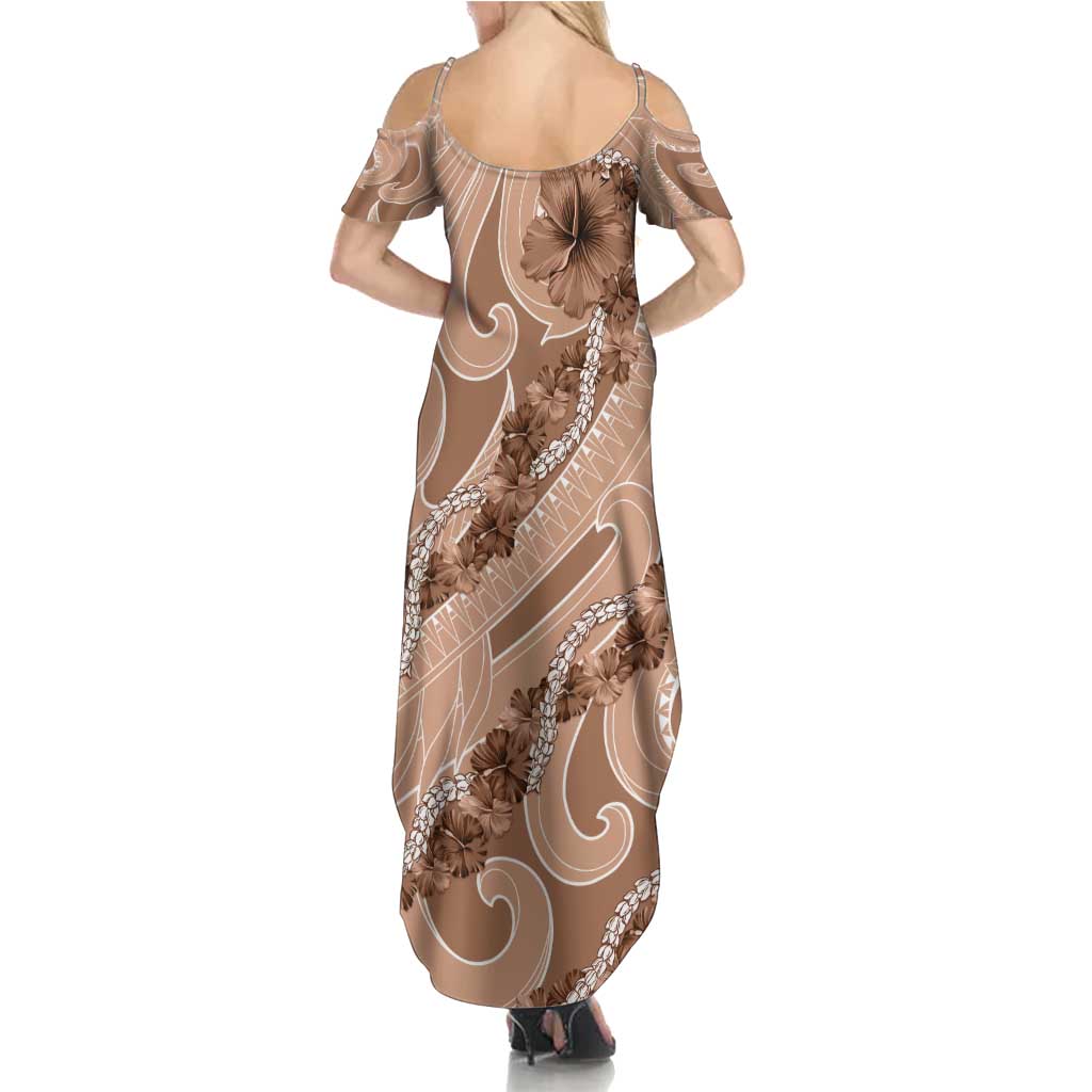 Hawaii Brown Hibiscus Pikake Lei Summer Maxi Dress LT05 - Polynesian Pride