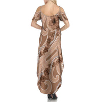Hawaii Brown Hibiscus Pikake Lei Summer Maxi Dress LT05 - Polynesian Pride